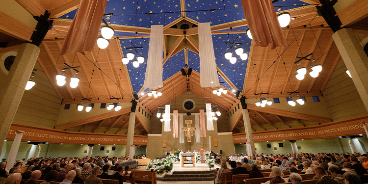 Interior of St. Francis during a mass service